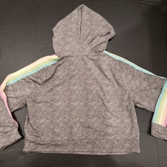 R.Sofia Grey Hoodie Cropped Rainbow Stripes - Picture 5 of 8